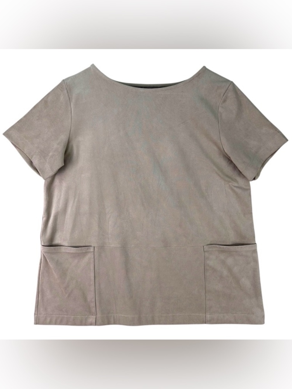 J Jill Taupe Suede Like Buttery Soft Top Shirt‎ Short Sleeve Pockets M Petite